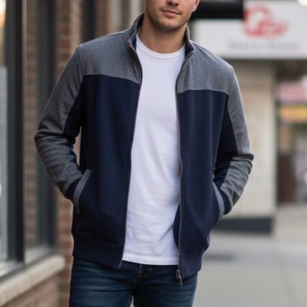 Banana Republic Men’s Lightweight Jacket Navy Blue Grey Pockets Size XL Preppy